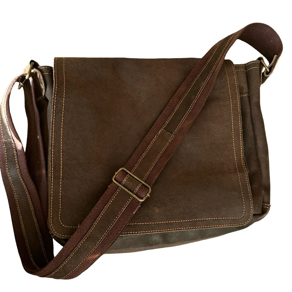 David King Distressed Leather Large Full Flap Messenger Bag Mailbag 16×11 Brown